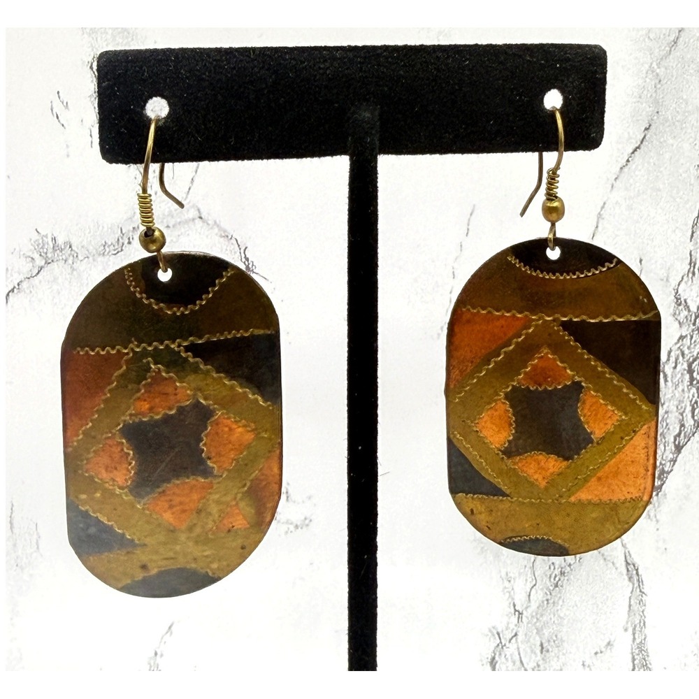 Geometric Earth Tone Dangle Earrings Lightweight 2"